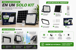 Reflector Solar LED 500W con Panel Independiente y Control Remoto