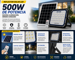 Reflector Solar LED 500W con Panel Independiente y Control Remoto